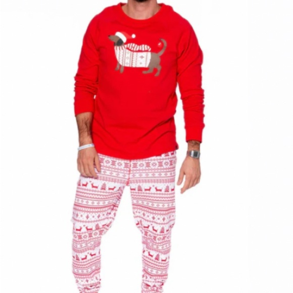 Deux par Deux Red and White Dog Print Pajama Set